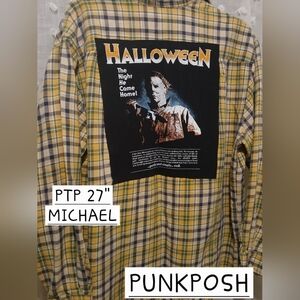 UPCYCLED FALL HORRPR HALLOWEEN GRAPHIC ON FLANNEL